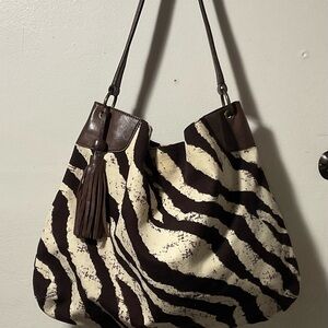 Banana Republic Brown and Cream Zebra Shoulder Bag